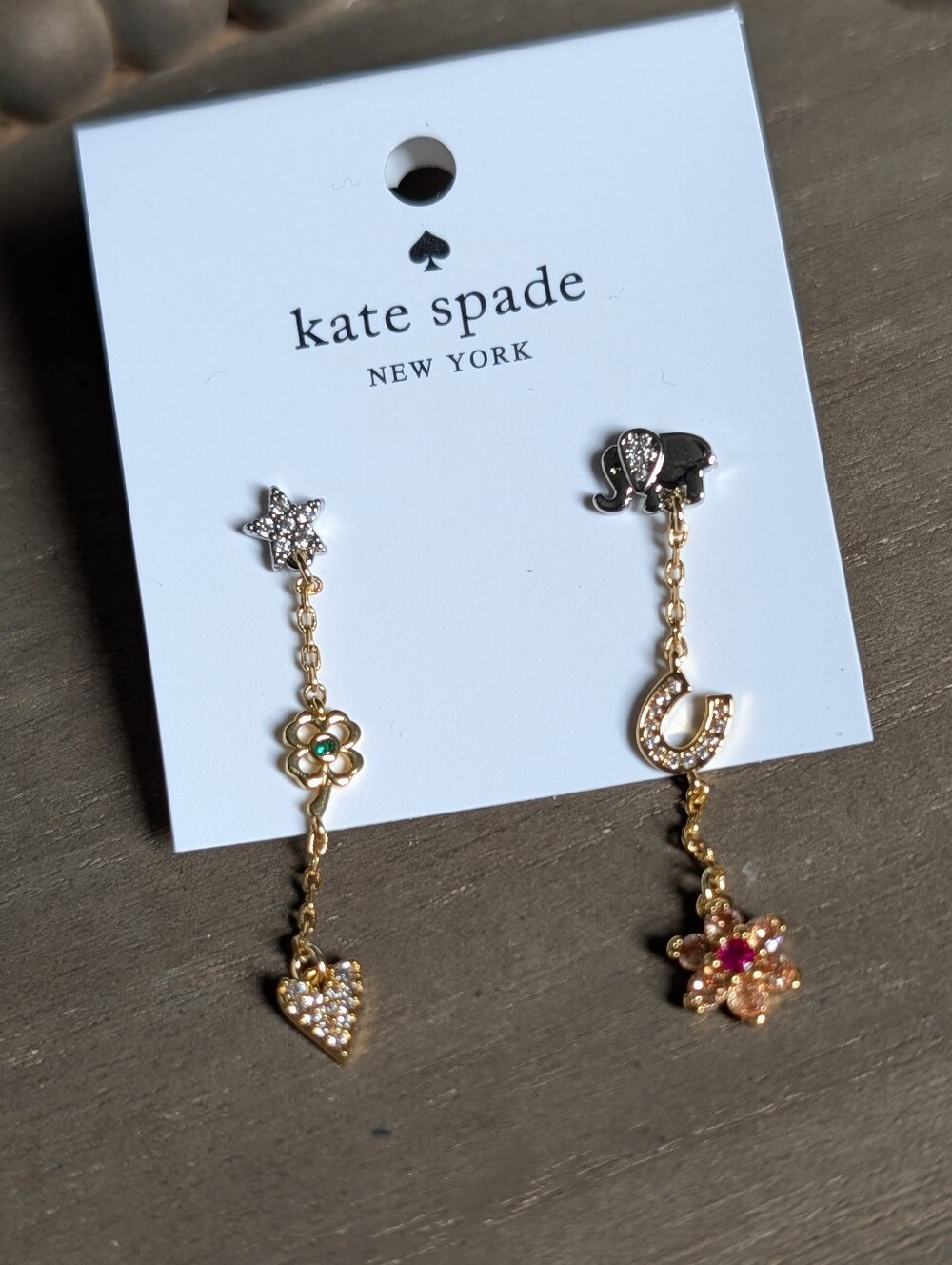 KATE SPADE NY Elephant Wishes Charm Drops Linear Earrings